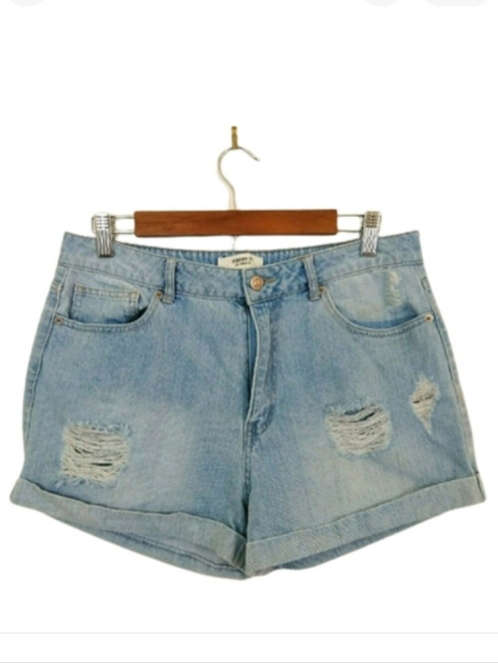 Forever 21 High-Wasted Distressed Cuffed Denim Blue Jean Casual Summer Shorts